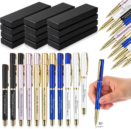 Miniatura 14 de PerKoop Juego de 30 Bolígrafos de Agradecimiento para Apreciación de Empleados con Citas Inspiradoras Grabadas con Caja para Acción de Gracias