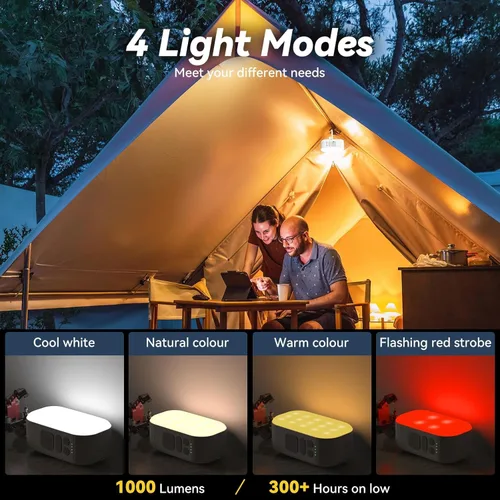 Miniatura 4 de Linterna de camping, linterna LED recargable de 6400mAh, con 4 modos de luz, luz de tienda de campaña de 1000 lm y lámpara de manivela