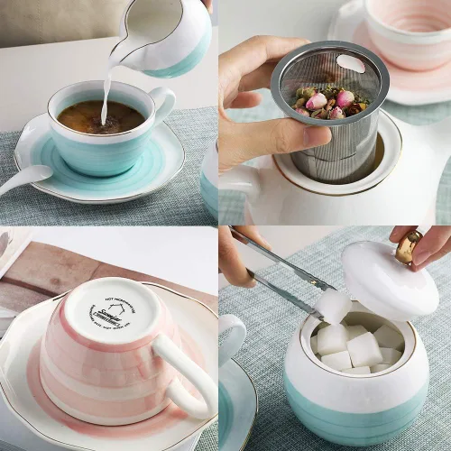 Miniatura 6 de SWEEJAR Juego de té de porcelana y cucharas de café expreso de acero inoxidable 18/10