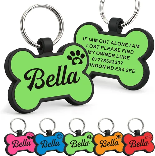 Miniatura 12 de Etiquetas para perros personalizadas para mascotas, etiqueta de silicona para perro, etiquetas de nombre para perro, etiquetas de perro Rosa