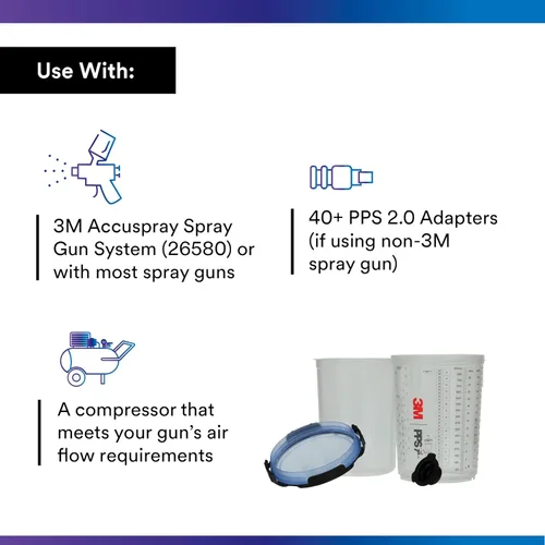 Miniatura 3 de 3M PPS 2.0 Kit de taza, tapas y forros para pistola pulverizadora, 26325, grande, 28 onzas, filtro de 125 micrones, uso para automóviles, muebles