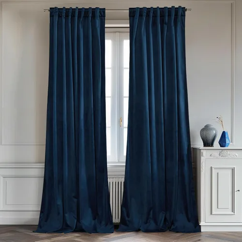 StangH Cortinas de terciopelo súper suaves con pestaña trasera, cortinas azul marino para puerta corredera, decoración de lujo, cortinas opacas con