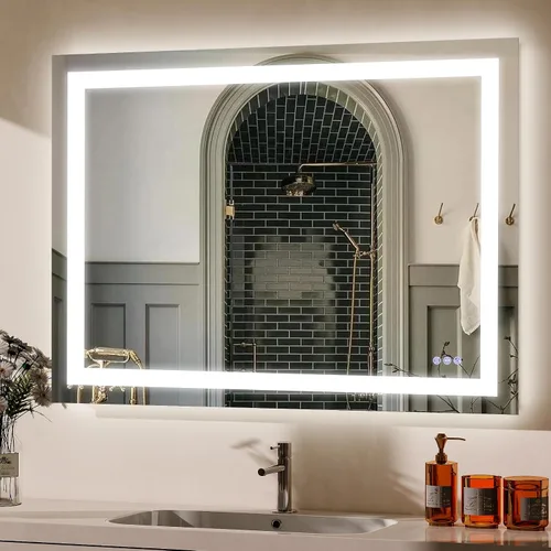 Miniatura 8 de VooBang Espejo de baño con luces de 30 x 30 pulgadas, 3 modos de iluminación ajustables, espejo de tocador de baño LED, antivaho y función