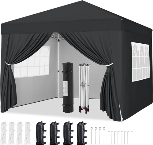 Miniatura 17 de Yaheetech Toldo desplegable de 10 x 10 pies con 4 paredes laterales extraíbles, tienda instantánea cerrada portátil, tienda de campaña impermeable