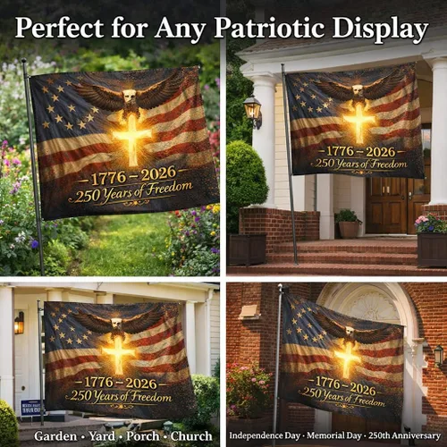 Miniatura 6 de Bandera de Estados Unidos 250 – Bandera patriótica de 3 capas de doble cara de 3 capas para exteriores, We The People 1776-2026 - Cartel patriótico