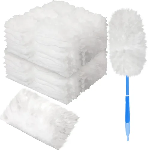 Vesici 100 piezas de repuesto de plumero compatibles con Swiffer Dusters desechables a granel, repuesto grueso con 1 mango resistente para limpieza,