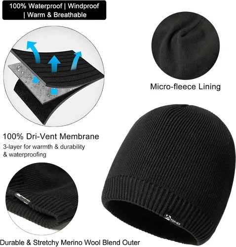 Miniatura 3 de TOP-EX LXLXXL - Gorro de lana merino impermeable con forro polar para todo tipo de clima invierno cálido