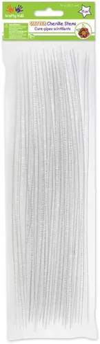 Krafty Kids GC025E, tallos de felpilla de oropel, limpiadores de tuberías con purpurina, 0.236 in por 12 pulgadas, blanco, 1/4 x 12 pulgadas x 35