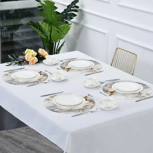 Miniatura 5 de Round Placemats Set of 1, White Golden Marble Pattern Heat Resistant Washable Place Mats Table Mat for Kitchen Dining Party