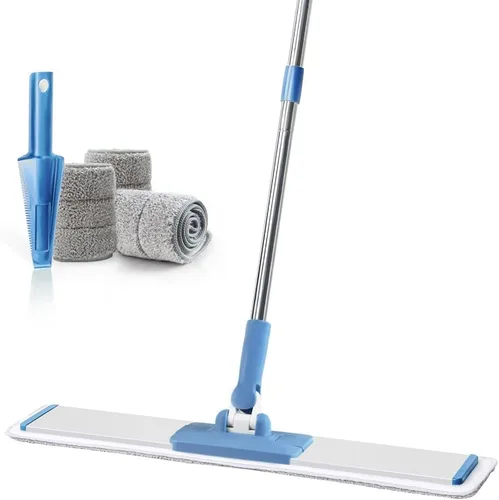 Miniatura 10 de CQT Sistema de Limpieza de Trapeador de Piso de Microfibra Plana Comercial de 24 Pulgadas Húmedo Seco y Polvo para Madera Dura con 4 Almohadillas