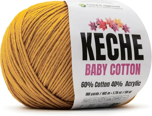 Miniatura 60 de Keche Hilo de algodón, 60% algodón, 40% hilo acrílico, hilo de algodón suave para crochet y tejer, hilo amigurumi, 1 madeja/bola, 1.76 onzas (50g)