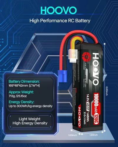 Miniatura 3 de HOOVO 4S Lipo Battery 14.8V 10000mAh 120C RC Battery EC5 Plug Soft Case Compatible con RC Cars, Drones, DJI, FPV, RC Avión, Racing Hobby 2