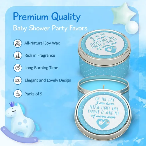 Miniatura 5 de Majestic Zen Juego de regalo de velas para baby shower, paquete de 9 velas de cera de soja perfumadas neutrales, aroma a polvo fresco para bebé, 30