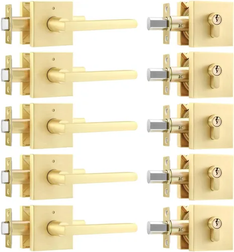 Miniatura 18 de Leydebong Paquete de 3 pomos de entrada dorados con llave igual, manija de puerta de entrada resistente, estilo contemporáneo, herrajes modernos