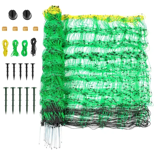 Red eléctrica para cerca, 49.6 pulgadas de alto x 164 pies de largo, kit de valla de polietileno con 14 postes de doble pincho, malla portátil de