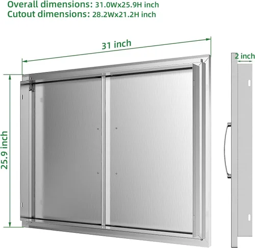 Miniatura 2 de Puertas de cocina para exteriores, 31 pulgadas de ancho x 24 pulgadas de alto, puertas de acceso dobles para barbacoa, acero inoxidable 304