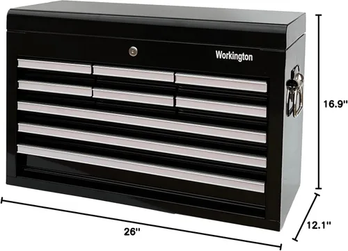 Workington Caja de herramientas de metal portátil industrial profesional con 9 cajones, armario de herramientas de 26 pulgadas con 9 cajones con