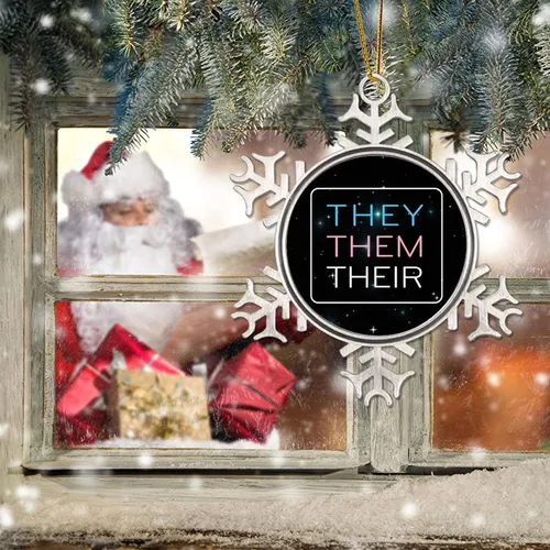 Miniatura 6 de They Them Their - Adornos de árbol de Navidad para lesbianas LGBTQ Progress Rainbow Pride Gay Lesbian Novedad de metal copo de nieve adornos