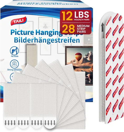Miniatura 12 de TAILI Tiras para Colgar Cuadros de Servicio Pesado, 16 Pares Grandes y 12 Medianos (28 Pares, 56 Tiras) Kits de Colgadores de Marcos para Paredes