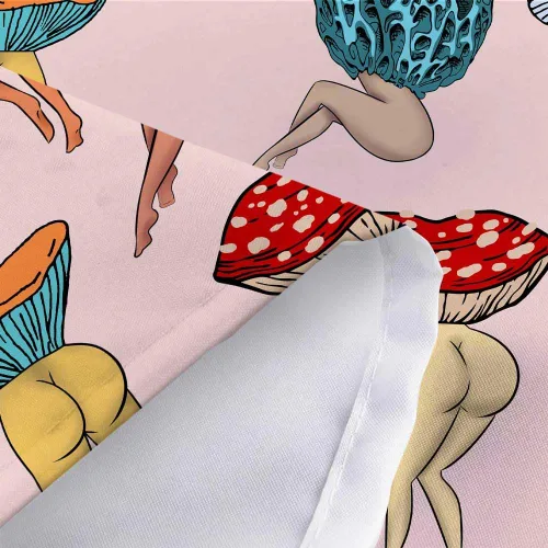 Miniatura 7 de Divertida cortina de ducha con trasero de hongo, linda y sexy de los años 70 y 80, cortinas de ducha de tela para baño, hippie, psicodélica, Rosa-2