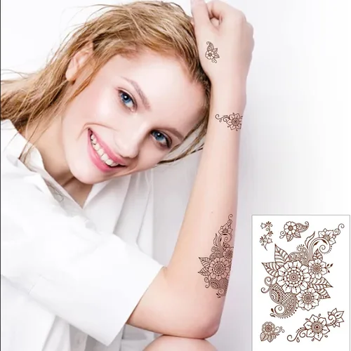 Miniatura 2 de Kit de tatuaje de henna de 10 piezas, calcomanías temporales Adul, patrón de encaje, tatuajes falsos, calcomanías de henna para mujeres y niñas