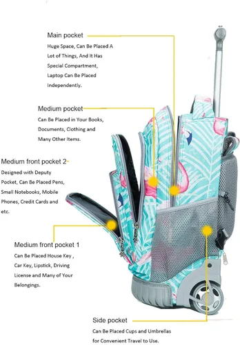 Miniatura 6 de Tilami Mochila con ruedas para niños y niñas de 18 pulgadas Computadora portátil