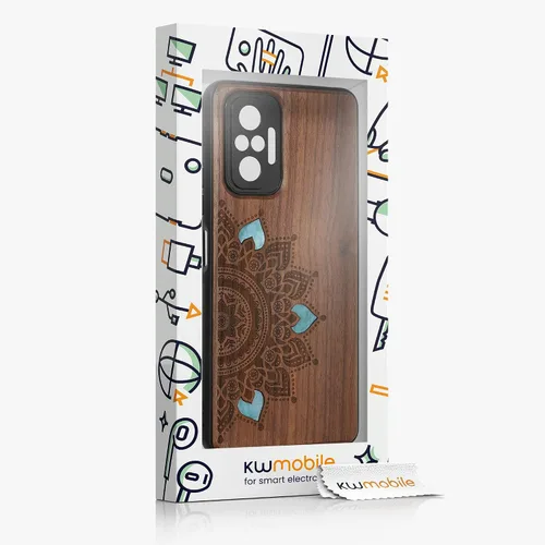 Miniatura 7 de kwmobile Funda de madera compatible con Xiaomi Redmi Note 10 Pro - Funda - Rising Sun Mother of Pearl Marrón oscuro