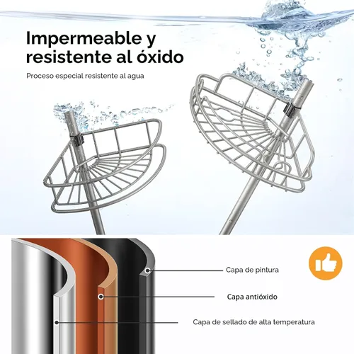 Miniatura 2 de HAMITOR Organizador de Ducha de Esquina con Barra de Tensión: Estanterías Ajustables de 4 Niveles Resistente a la Oxidación - 120-206 Cm Instalación