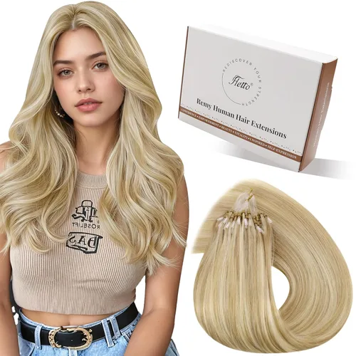 Miniatura 50 de Hetto Extensiones de cabello humano con nano cuentas, balayage, extensiones de cabello humano, color negro degradado a plateado, extensiones