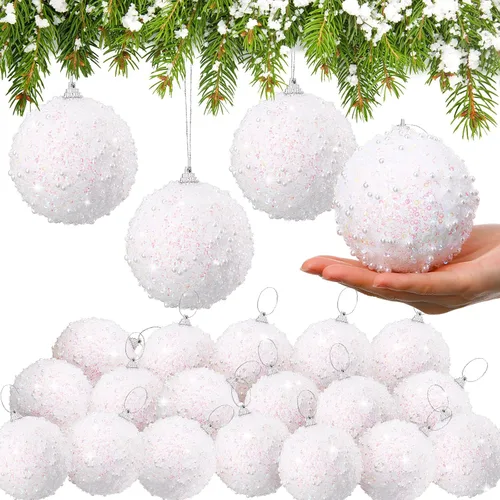 Miniatura 29 de Lyrow 24 piezas 3.15" Juego de adornos de bola de Navidad con purpurina, bola de espuma con lentejuelas colgante, decorativa, en masa, para árbol