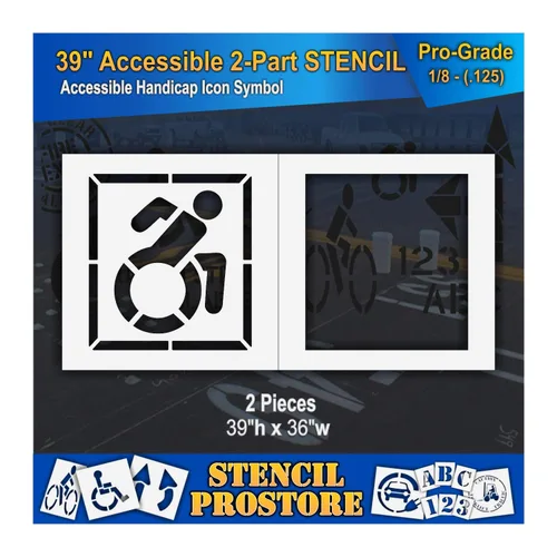 Plantillas de pavimento – 39 pulgadas – Plantilla de símbolo de icono accesible con fondo (2 piezas) – 39 x 36 x 1/8 pulgadas (128 mil) – Grado
