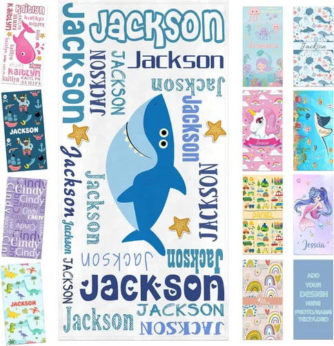 Miniatura 40 de Toalla de playa personalizada para niños, toallas de playa personalizadas de poliéster de secado rápido con nombres para niñas y niños, 30 x 60