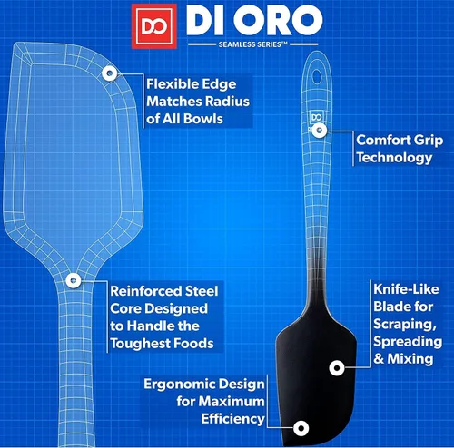 Miniatura 4 de DI ORO Juego de espátulas de silicona – Espátulas de cocina de goma para hornear, cocinar y mezclar – Resistente al calor a 600 °F y libre de BPA