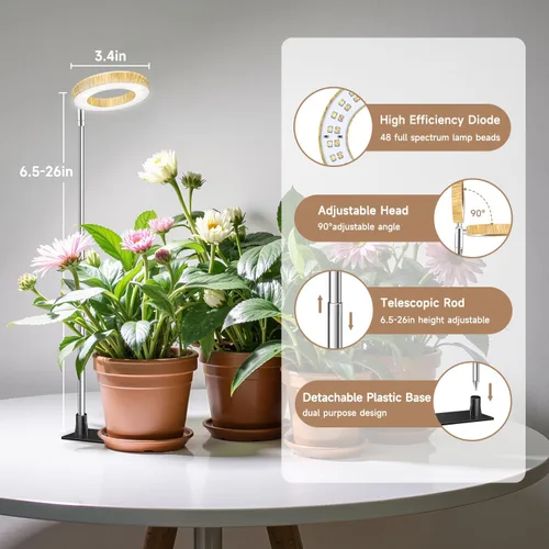 Miniatura 7 de Kullinss - Luz de crecimiento, 48 luces LED de espectro completo para plantas de cultivo en interiores con base desmontable, temporizador de Grano