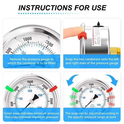 Miniatura 98 de MEANLIN MEASURE Medidor de presión de acero inoxidable relleno de líquido de 0 ~ 300 psi, esfera de cara NPT de 2 pulgadas para compresor de aire