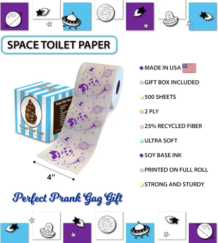 Miniatura 3 de Printed TP Papel higiénico de baño de 2 capas con patrón espacial, rollo de papel higiénico morado novedoso, divertido papel higiénico