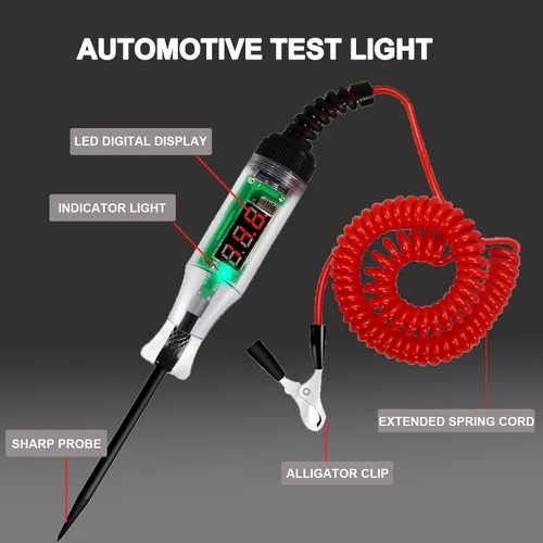 Miniatura 7 de Luces de prueba automotrices, probador de circuito LED digital de 5-90 V CC, probador de luz resistente con voltímetro, probador de voltaje
