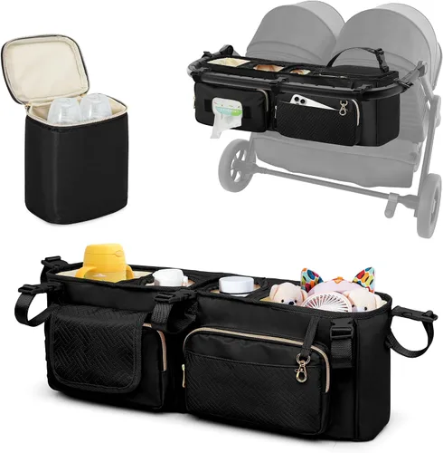 Organizador de cochecito doble Compabitle con BOB Duallie y Baby Jogger City Mini GT2 Cochecito doble, organizador de cochecito doble con portavasos