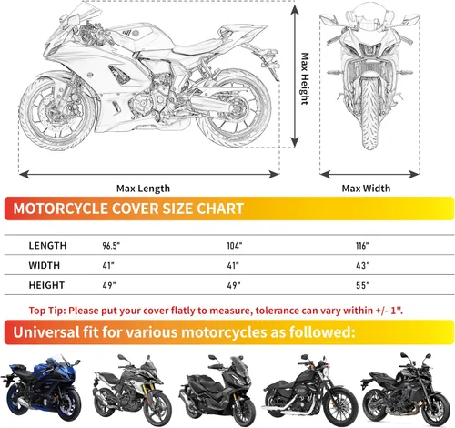 Miniatura 3 de Funda impermeable para motocicleta para exteriores, con agujeros de bloqueo y bolsa de almacenamiento para hasta 104 pulgadas, Yamaha, Honda, Harley