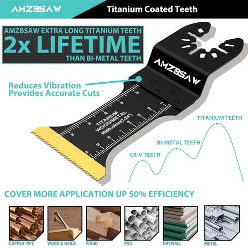 Miniatura 3 de AMZBSAW 16 piezas de cuchillas oscilantes de titanio para corte de metal, cuchillas multiherramienta para clavos de metal blando, material duro