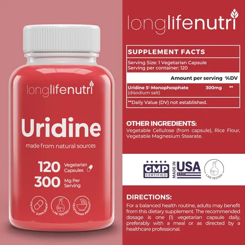 Miniatura 3 de LongLifeNutri Palmitoiletanolamida 400 mg + Uridina 300 mg Bundle - 120 + 120 cápsulas vegetarianas, suministro para 4 meses, molestias
