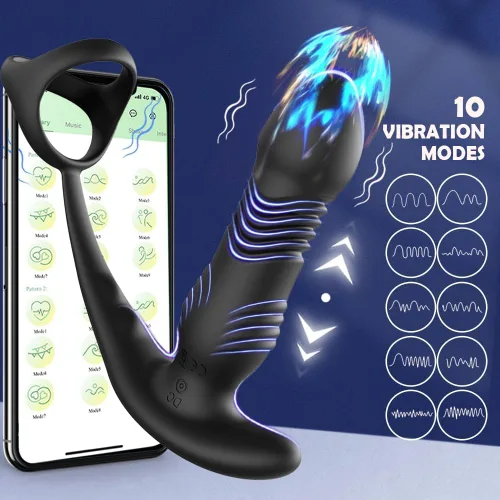 Miniatura 2 de Masajeador de próstata masculino con control de aplicación con motor de 9 velocidades, vibrar enchufe anal telescópico, juguetes sexuales