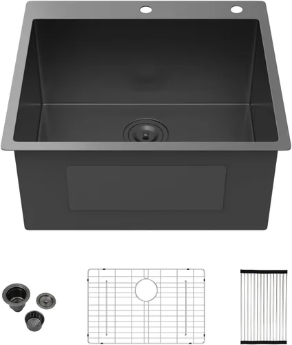 Miniatura 37 de Kichae Fregadero de Cocina de 21x20 Pulgadas, Fregadero de Barra Pequeño, Fregadero de Acero Inoxidable, Montaje Superior, Montaje Inferior