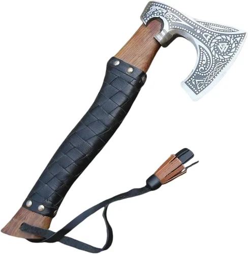 Miniatura 16 de Hacha vikinga forjada a mano de 19 pulgadas, eje de madera de rosa, hacha barbuda de acero al carbono grabada para acampar, regalo vikingo para HACA