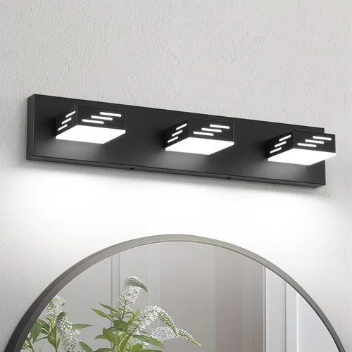 Miniatura 10 de Joosenhouse Lámpara de tocador de baño negra de 3 luces, 5CCT regulable, luces LED de tocador sobre el espejo, 23.6 pulgadas, 24 W, luces de espejo