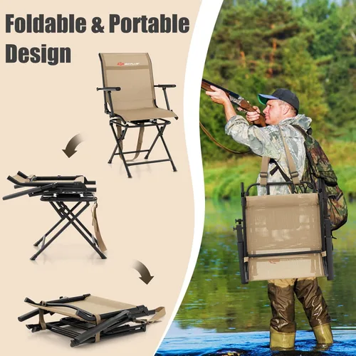 Miniatura 7 de Goplus Silla de Caza, Silla Plegable Giratoria de 360° para Puesto de Caza con Correa de Transporte, Capacidad de 330 Libras, Taburete Portátil