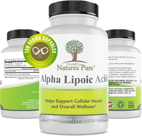 Simply Nature's Pure - Ácido alfa lipoico 600 mg, 120 cápsulas vegetarianas, RLA R-LA R-lipoico S-lipoico, ALA, ácido tióctico, 4 meses de suministro
