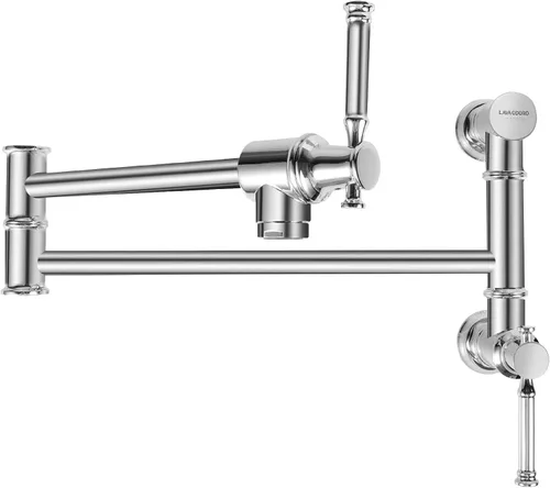 Miniatura 12 de Lava Odoro PF312-BN - Grifo de llenado de ollas de níquel cepillado, moderno de dos accesorios, montaje en pared, grifo de cocina plegable de dos