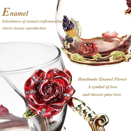 Miniatura 2 de Taza de té de flor, taza de té, taza de café de vidrio Rojo (Red Short)