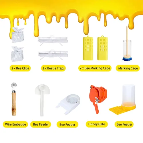 Miniatura 3 de Suministros de apicultura, kit de inicio de 30 piezas de abeja con traje de abeja, suministros de mantenimiento de abejas, todas las herramientas